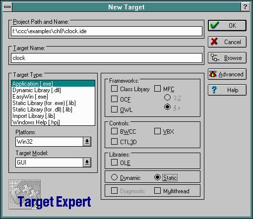 New Target - Select Static Libraries, and 
        Deselect OWL, Class Libraries, Libraries and Controls