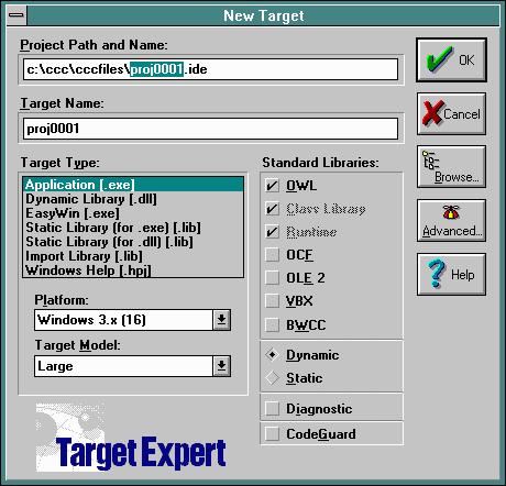 TC++ 4.5 New Project dialog box